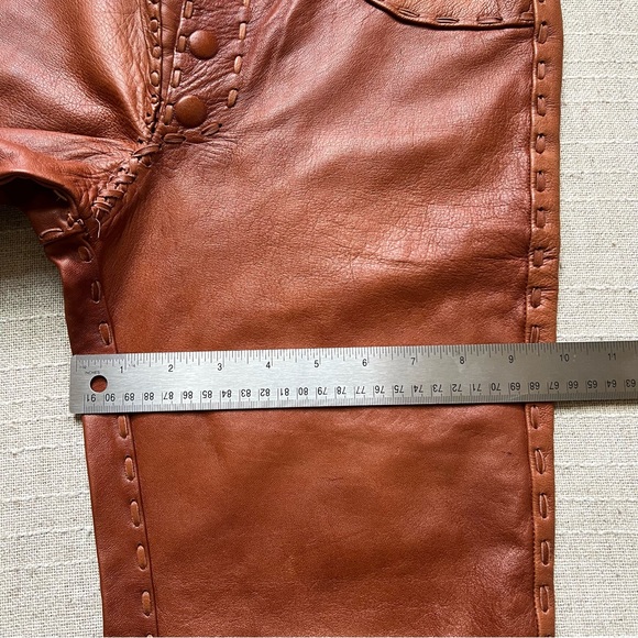 Vintage 1970s Whipstitched Buckskin Leather Flare Pants - Picture 13 of 16